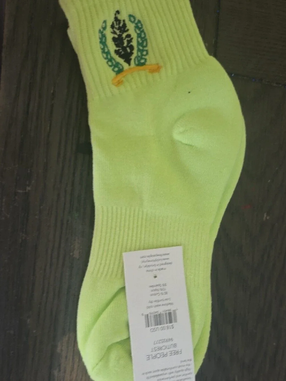 Neon Lime Ankle Socks with Corn Embroidery - Unbranded